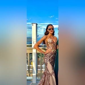 AMARRA GOLD SEQUIN PROM DRESS
